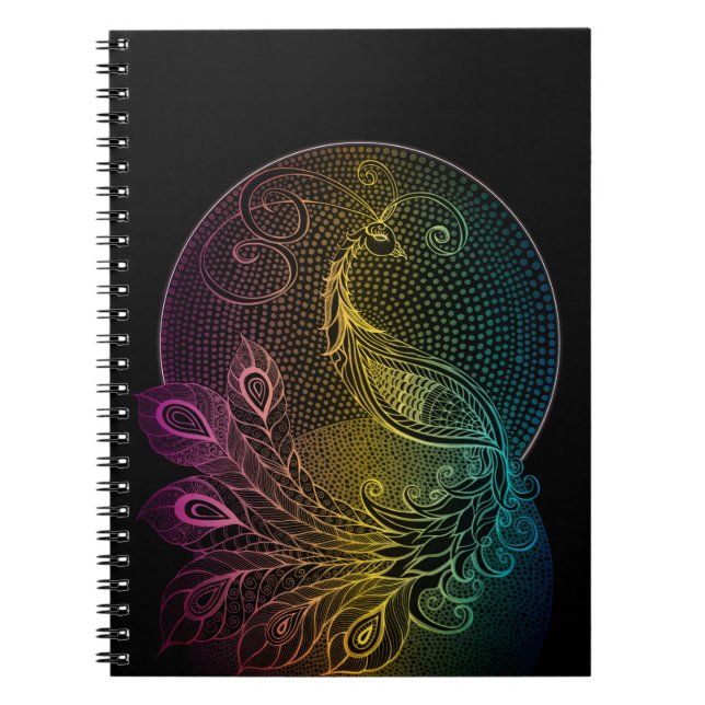 Colourful Art Nouveau Midnight peacock illustratio Notebook (Front)