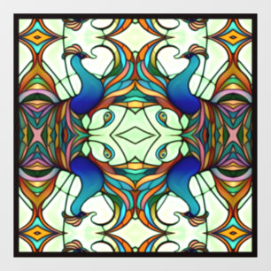 Colourful Art Nouveau Peacock Faux Stained Glass  Window Cling