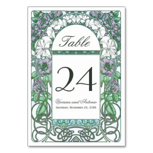 Colourful Art Nouveau Vintage Wedding Table Number