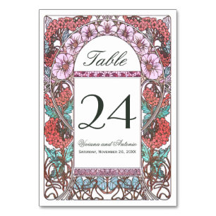 Colourful Art Nouveau Vintage Wedding Table Table Number