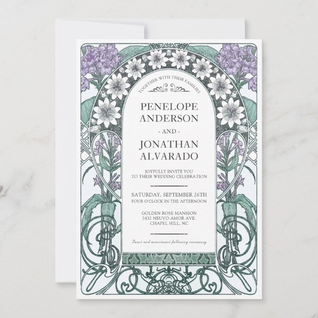 Colourful Art Nouveau Wedding Invitations (Set #6) (Front)