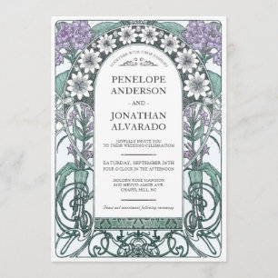 Colourful Art Nouveau Wedding Invitations (Set #6)