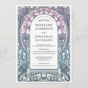 Colourful Art Nouveau Wedding Invitations (Set #8)