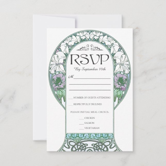 Colourful Art Nouveau Wedding RSVP Cards (Set #2) (Front)