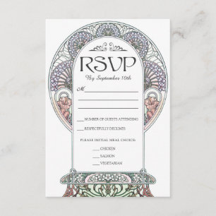 Colourful Art Nouveau Wedding RSVP Cards (Set #3)