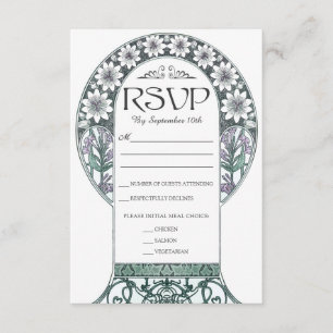 Colourful Art Nouveau Wedding RSVP Cards (Set #6)