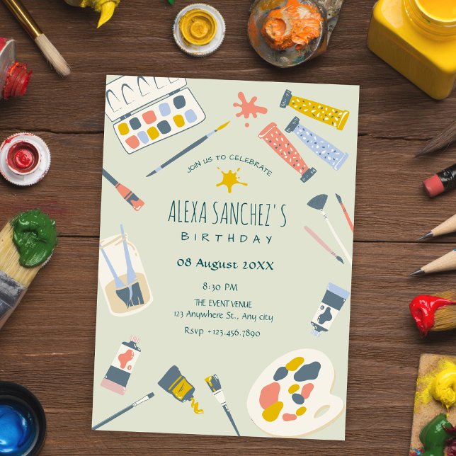 Colourful art paint brush birthday invitation (Creator Uploaded)