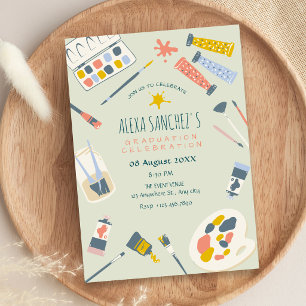 Colourful art paint brush Graduation Invitation