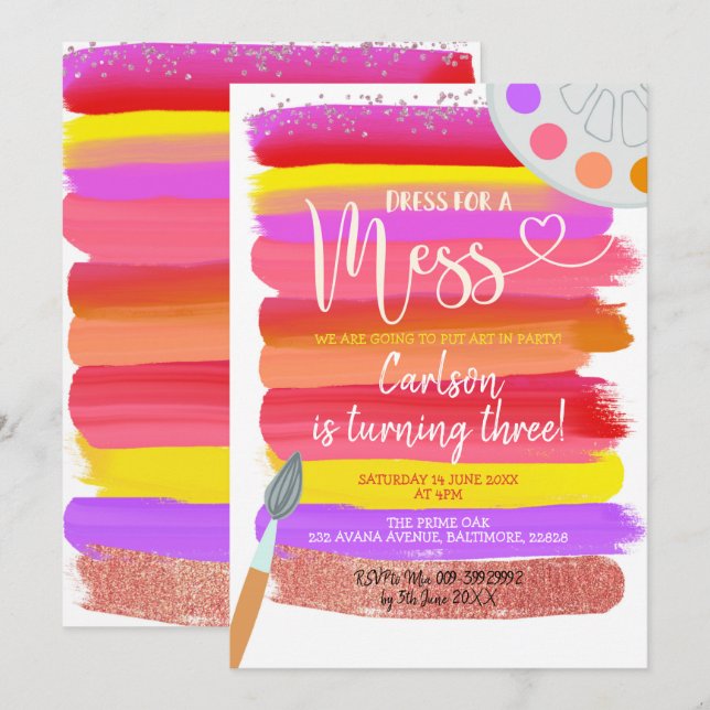 Colourful Art Party Birthday Invitation (Front/Back)