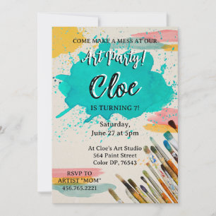 Colourful Art Party Invitation with Paint Stains