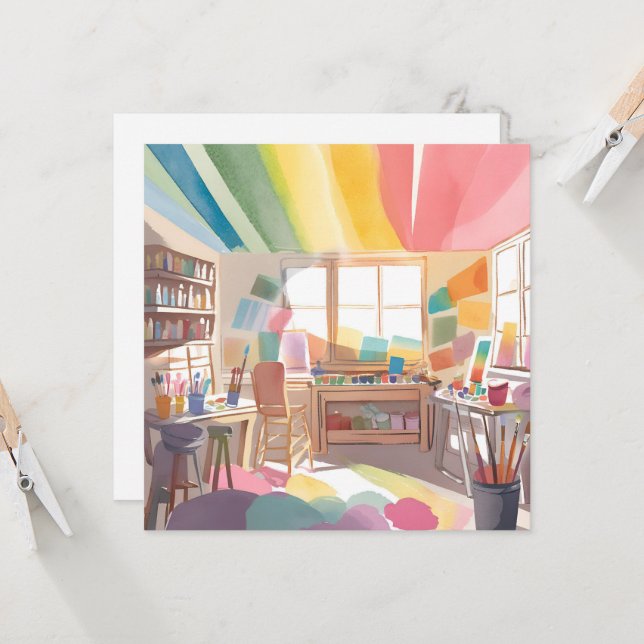 Colourful Art Studio | Watercolor Painting Card (Front/Back In Situ)