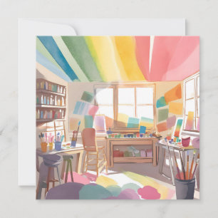 Colourful Art Studio Watercolor Painting Card