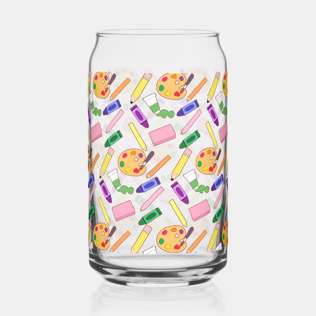 Colourful Art Supplies Can Glass (Front)