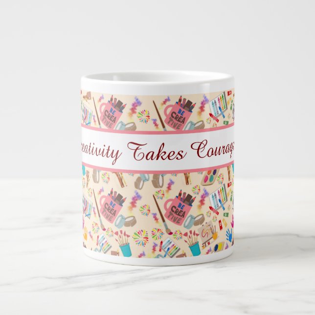Colourful Art Supplies Creative pattern for Artist Large Coffee Mug (Front)