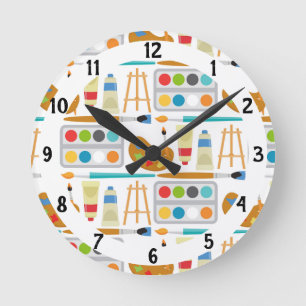 Colourful Art Supplies - Fun Painting Pattern Round Clock