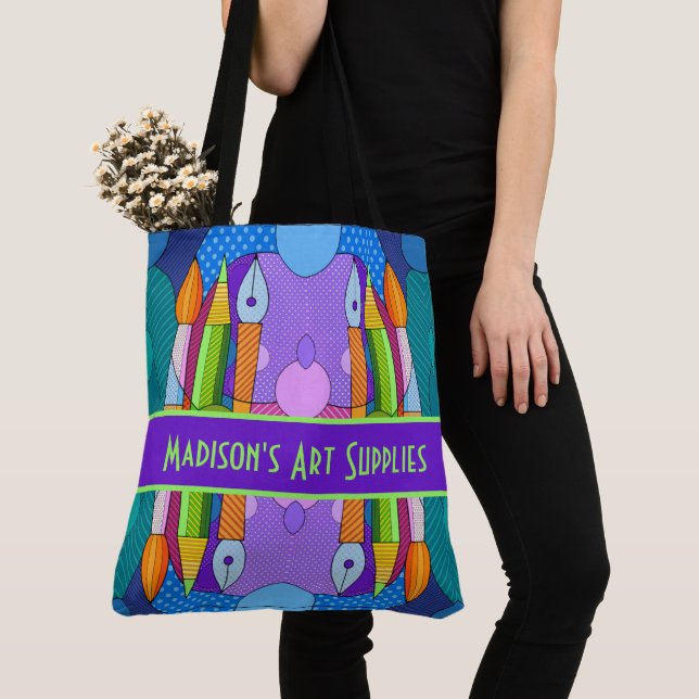 Colourful Art Supplies, Personalised Tote Bag (Close Up)