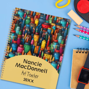 Colourful Art Teacher Cartoon Crayon Pen Pattern Planner