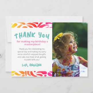 Colourful Art Themed Painting Party Girl Birthday Thank You Card