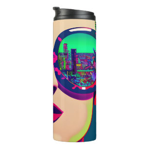 Colourful Art Woman in Sunglasses City Reflection  Thermal Tumbler