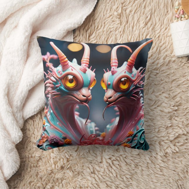 Colourful Articulated Dragon Sculpture With Flower Cushion (Blanket)