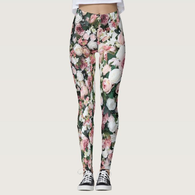 Colourful artificial flowers: vibrant background leggings (Front)