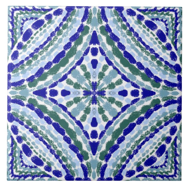 Colourful Artisan Blue Green Mosaic-Hand-Painted Tile (Front)