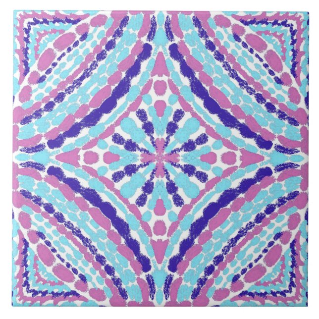 Colourful Artisan Blue Pink Mosaic-Hand-Painted Tile (Front)