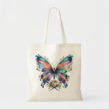 Colourful Artist Butterfly Watercolor Tote Bag