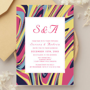 Colourful Artistic Blue Abstract Wedding Invitation