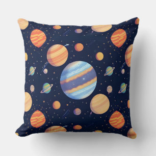 Colourful Artistic Depiction of Planets and Stars Cushion