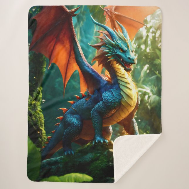 Colourful Artistic Dragon Sherpa Blanket (Front)