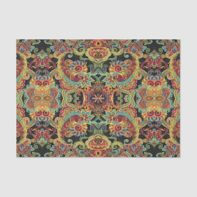 Colourful artistic drawn paisley pattern tissue paper (Front)