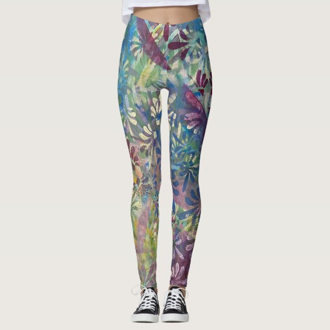 Colourful Artistic Funky Pattern Textured Paint v2 Leggings (Front)