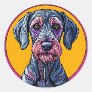 Colourful Artistic Illustration of a Dog Against V Classic Round Sticker