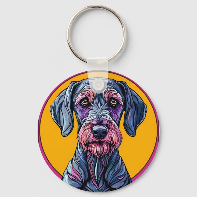 Colourful Artistic Illustration of a Dog Against V Key Ring (Front)