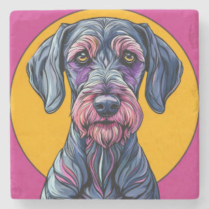 Colourful Artistic Illustration of a Dog Against V Stone Coaster