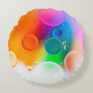 Colourful artistic image of oil drop on water, mod round cushion