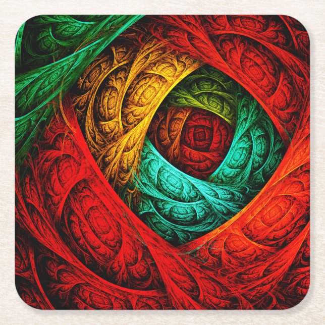 Colourful Artistic Modern Abstract Art Pattern #09 Square Paper Coaster (Front)