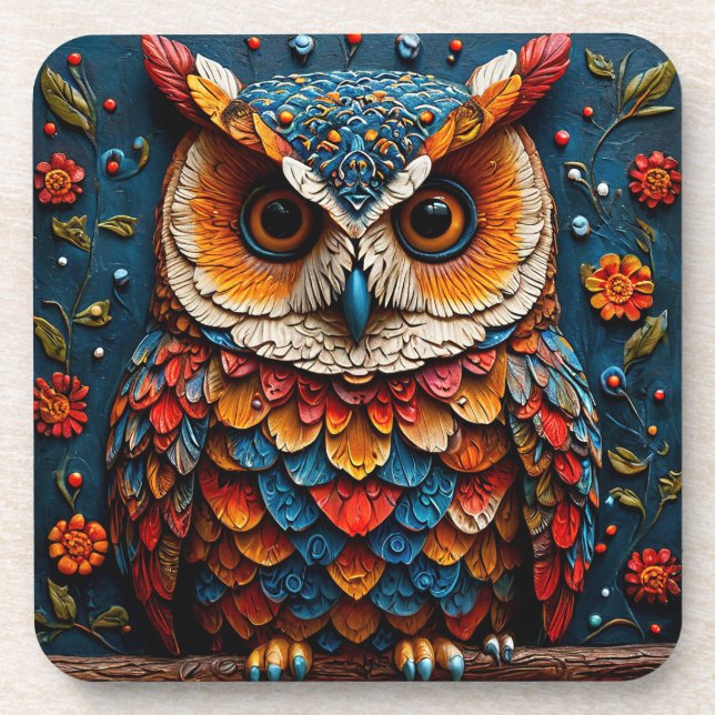 Colourful Artistic Owl Coaster (Front)