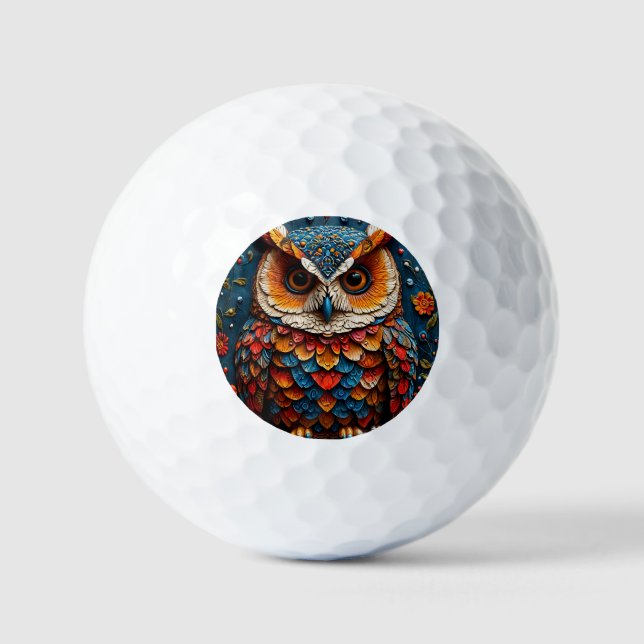 Colourful Artistic Owl Golf Balls (Front)
