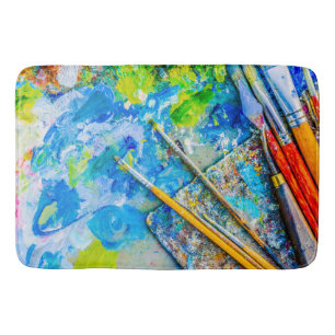 Colourful Artistic Palette And Brushes unique funn Bath Mat