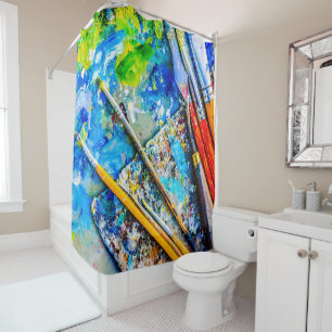 Colourful Artistic Palette And Brushes unique funn Shower Curtain