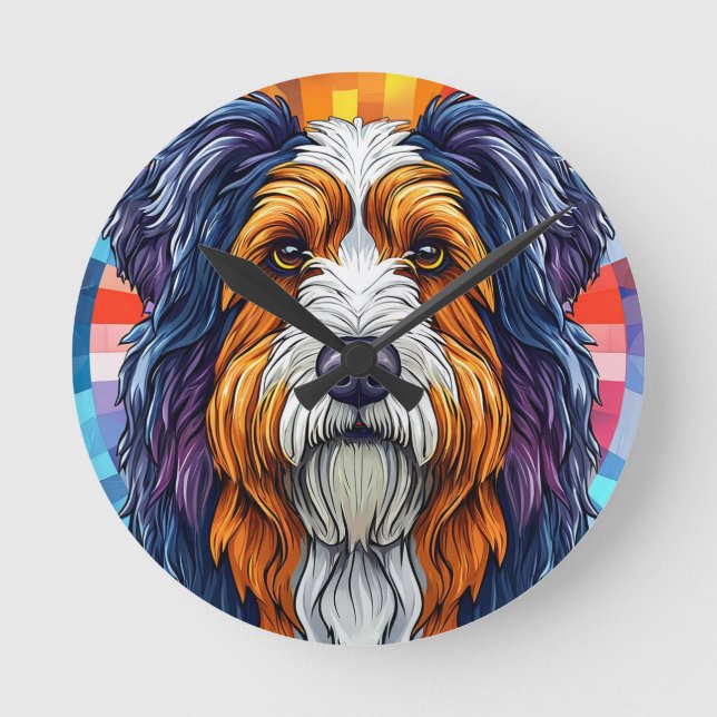 Colourful Artistic Portrait of a Dog Round Clock (Front)
