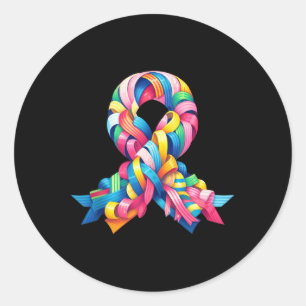 Colourful Artistic Ribbon Awareness Support And Ad Classic Round Sticker