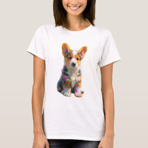 Colourful Artistic Splatter Corgi Puppy Women T-Shirt