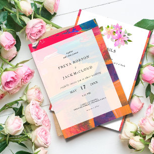Colourful artistic wedding invitation all in one