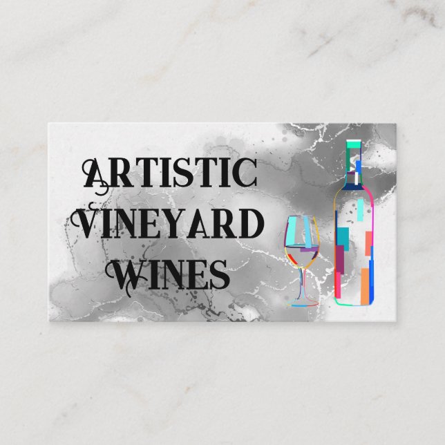 Colourful Artistic Wine Bottle and Glassware  Business Card (Front)