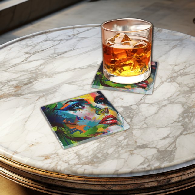 Colourful Artistic Woman's Face Glass Coasters  (Creator Uploaded)