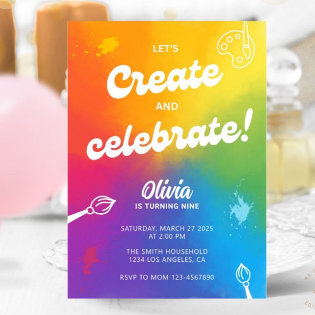 Colourful Arts Crafts Tie Dye Painting Theme Bday Invitation (Creator Uploaded)