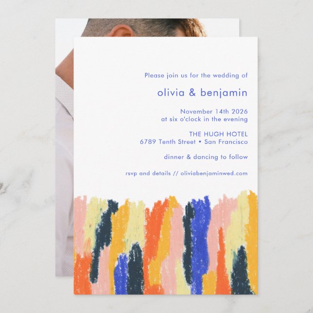 Colourful Artsy Abstract Art Unique Photo Wedding Invitation (Front/Back)